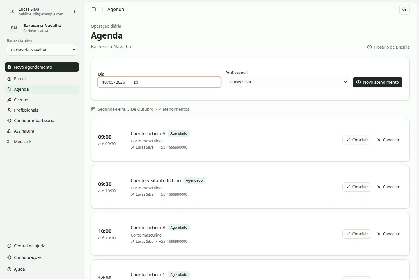 Agenda Horatto com atendimentos fictícios